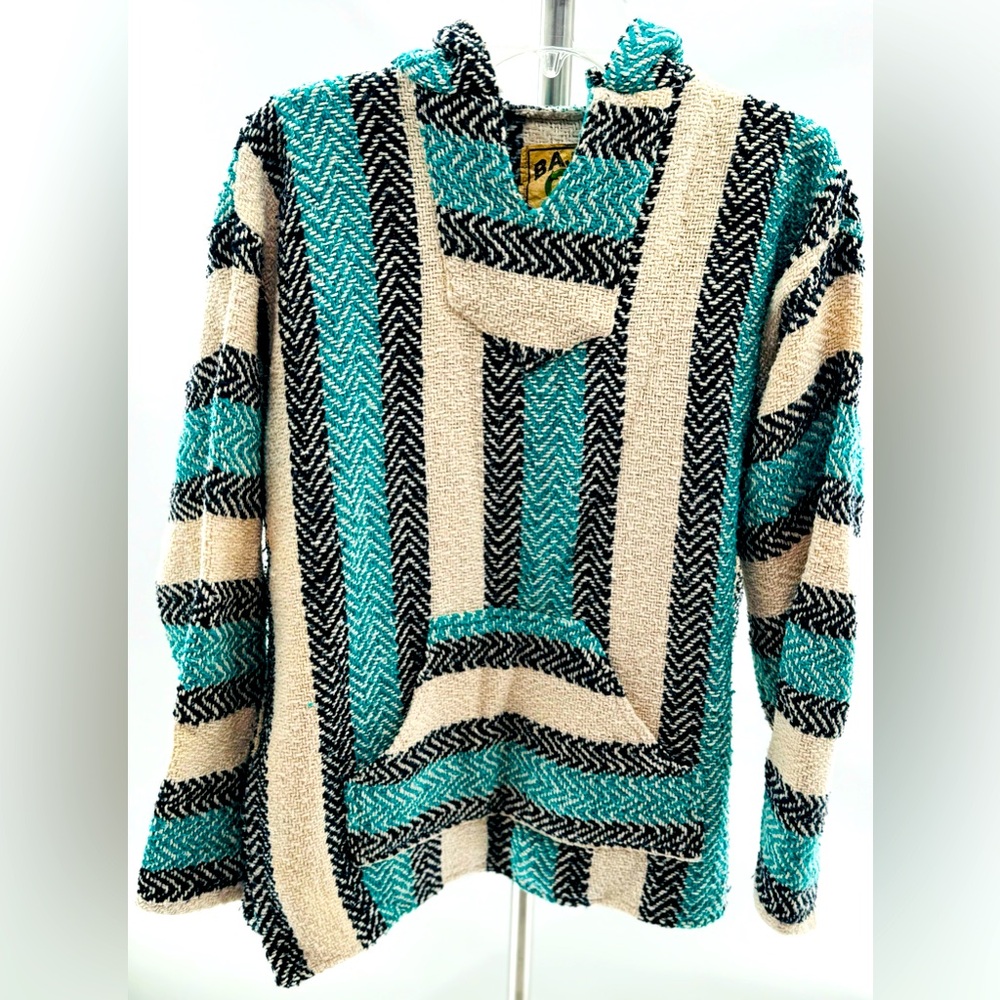 Baja Joe Mexican Poncho Blue Hoodie Surfer Skater DrugRug Jacket Unisex Size M